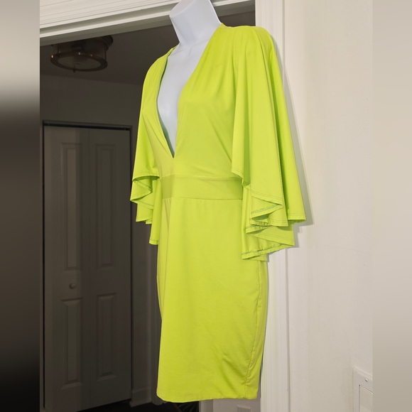 Custom chartreuse colored cocktail dress with draped open back design - Picture 3 of 9